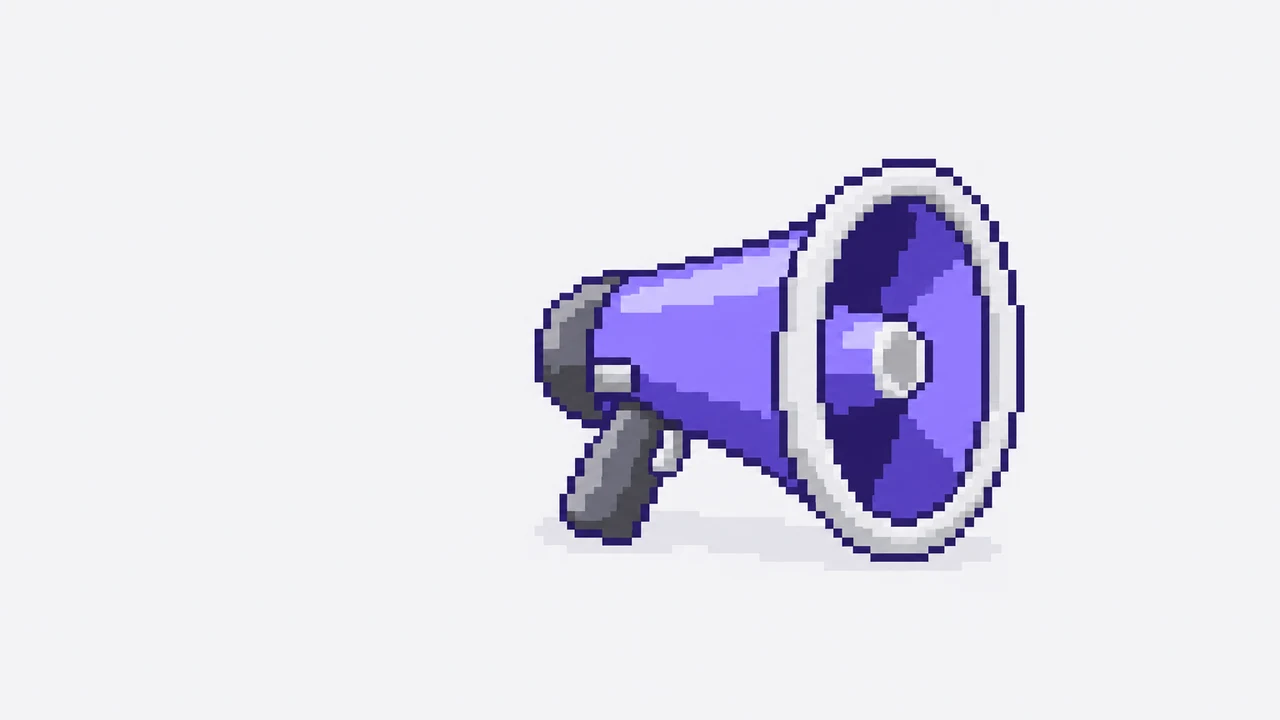 Pixel art: un megafono vintage viola con finiture in acciaio