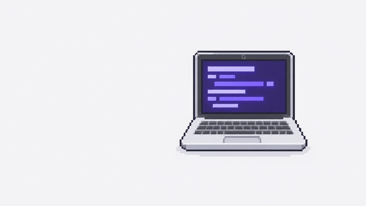 Pixel art: un portatile aperto con lo schermo illuminato da una luce viola